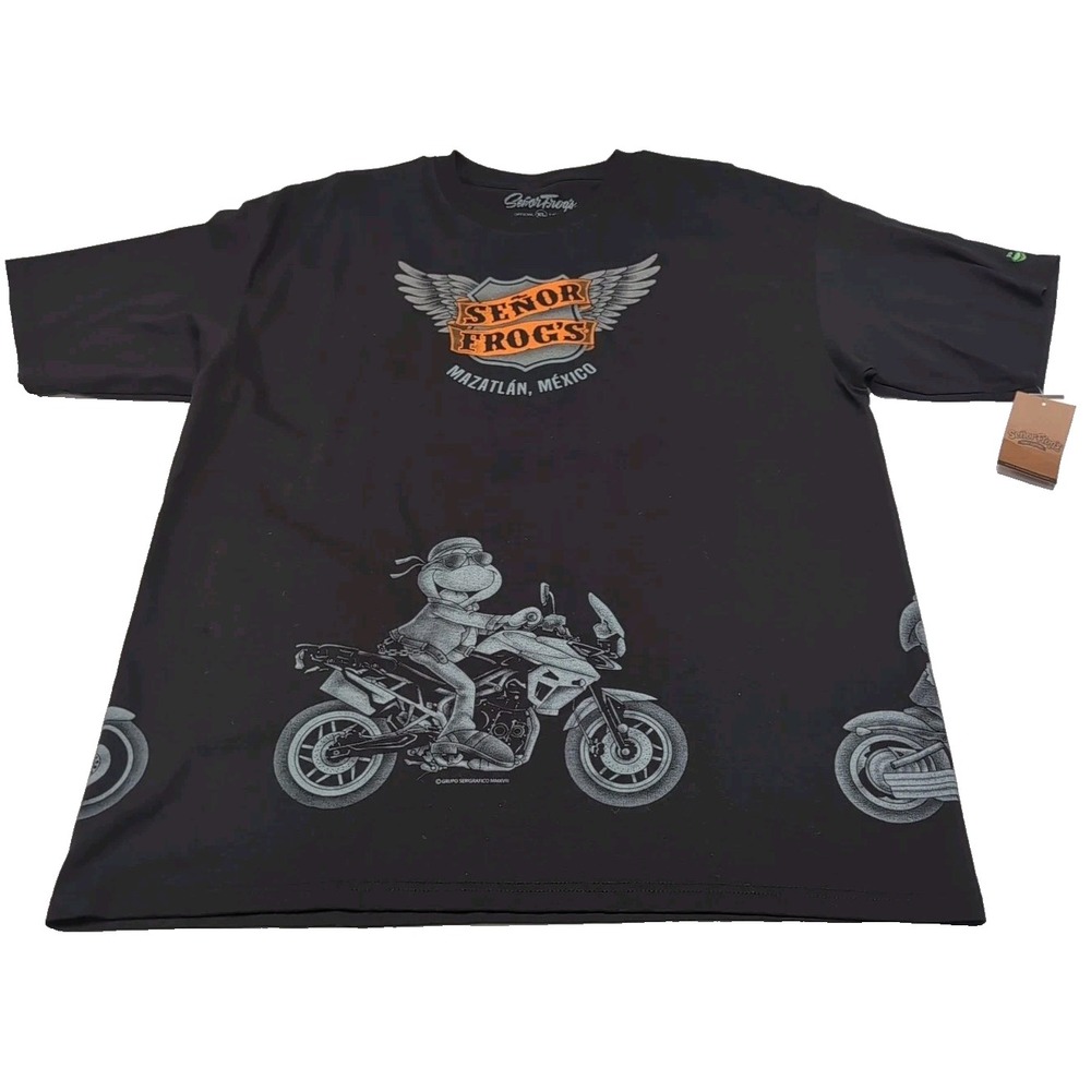 Senor Frogs Biker Frog Mazatlan Mexico Graphic T-Shirt Mens‎ XL Black NEW NWT